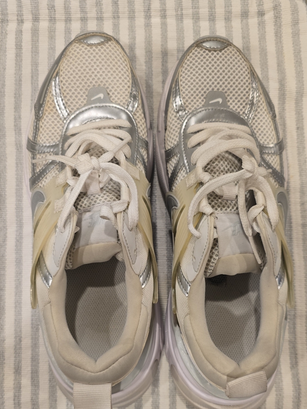 Nike Cream & Silver Mesh Athletic Sneakers